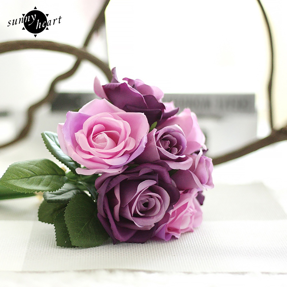 1 Bó 9 Bông Hoa Hồng Nhân Tạo Nhiều Màu Trang Trí Nhà Cửa