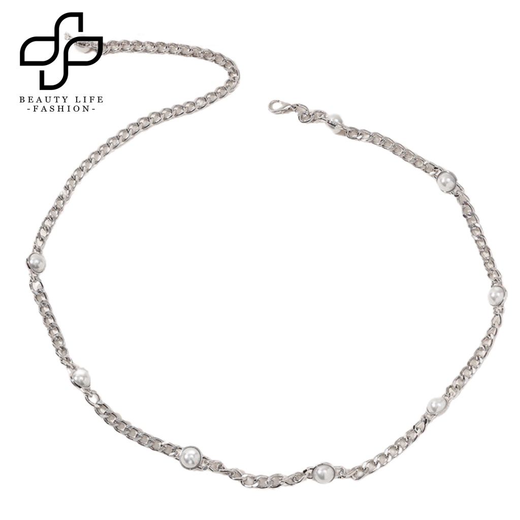Dây Xích Đeo Thắt Lưng Mạ Bạc Đính Ngọc Trai Nhân Tạo Có Thể Điều Chỉnh Thời Trang Cho Nữ