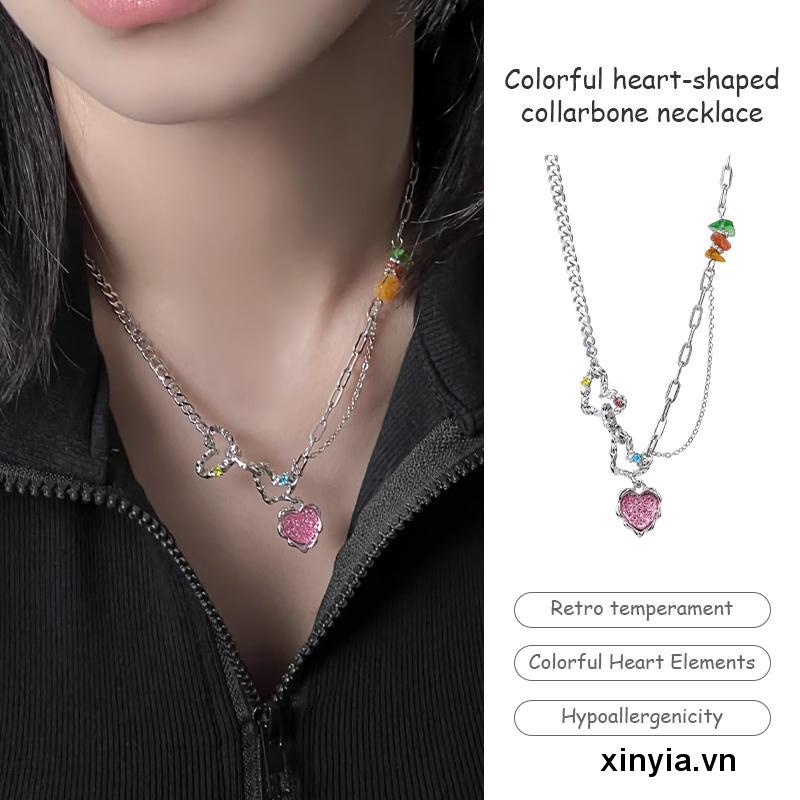 Vòng cổ Xương Cá Hình Trái Tim Nhiều Màu Sắc Phong Cách Ins Cổ Điển Thời Trang Cho Nam Và Nữ