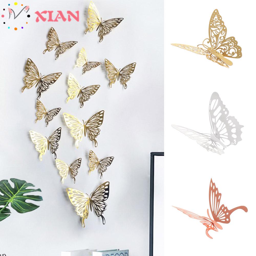 Bộ 12 Miếng Dán Tường Trang Trí Hình Bướm Bằng Kim Loại