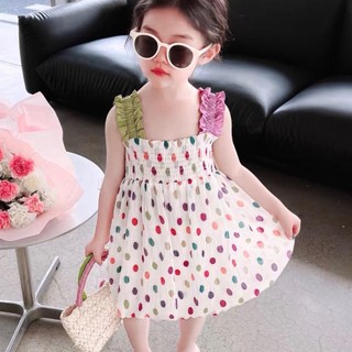 Váy 2 dây chấm bi chất đũi dáng bồng
