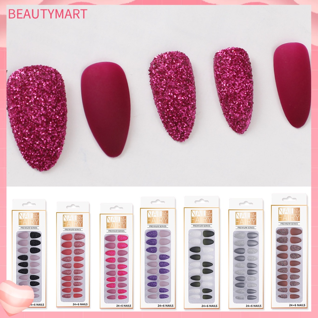 1 Bộ Móng Tay Giả Màu Lì Và Kim Sa Lấp Lánh Nhiều Màu Sắc Có Thể Tháo Rời