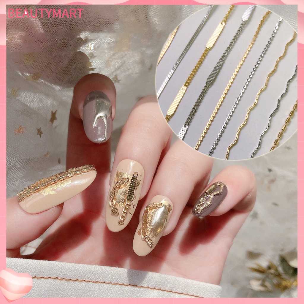 Dây Mắt Xích Màu Vàng / Bạc Lấp Lánh Chống Rơi Trang Trí Móng Tay DIY