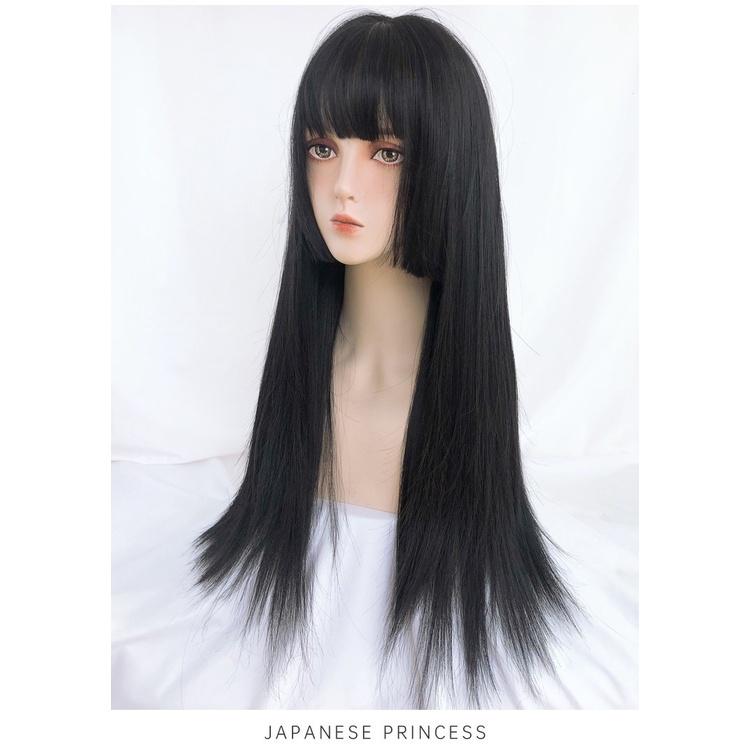 Bộ Tóc Giả Dài Màu Đen Phong Cách lolita Nhật Bản Cho Nữ