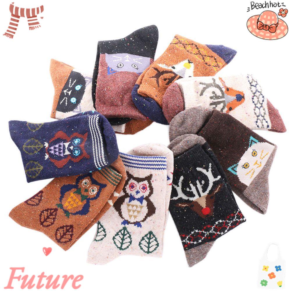 1 Đôi Tất Len Dày In Họa Tiết Thú Hoạt Hình Dễ Thương Thời Trang Cho Nữ