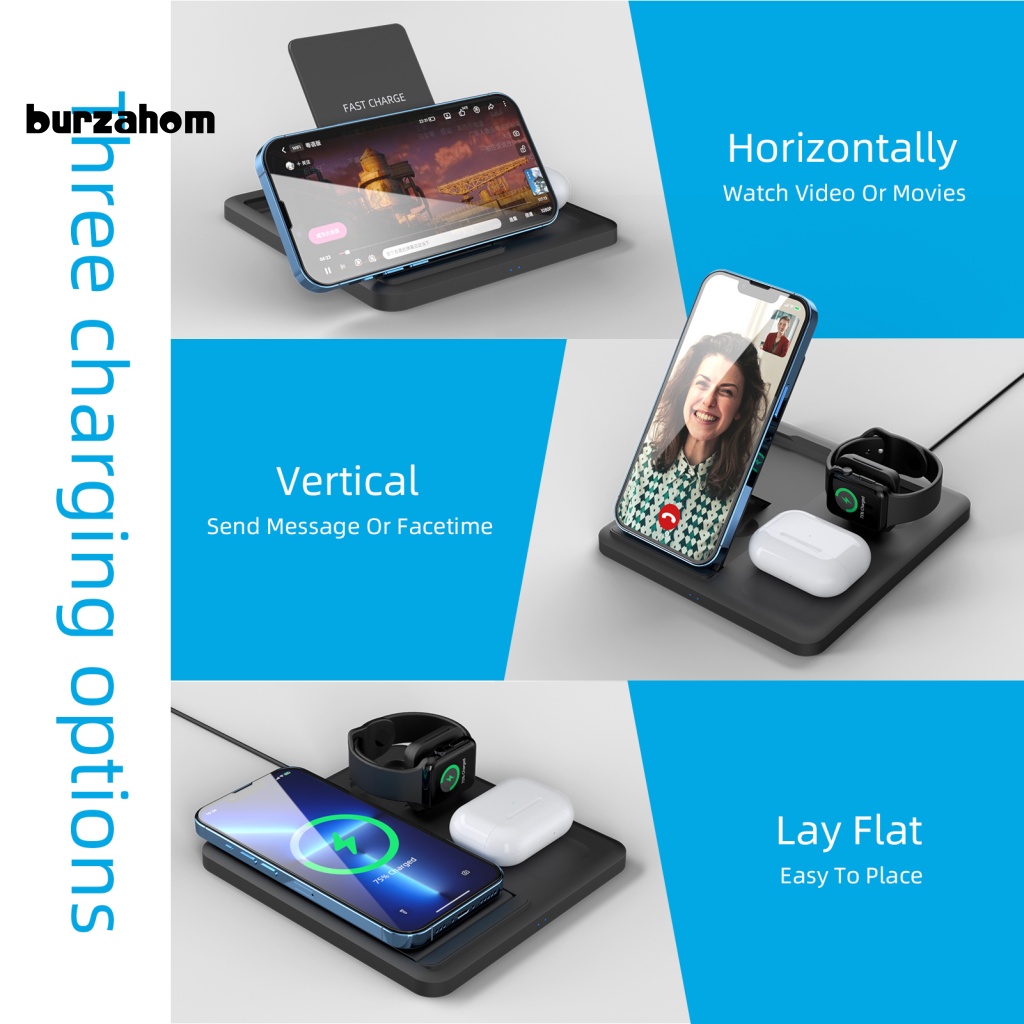 Đế Sạc Không Dây Siêu Nhẹ 15W 3 Trong 1 Cho Điện Thoại / Đồng Hồ