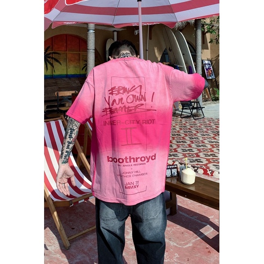 Áo Thun Cotton Ngắn Tay Dáng Rộng Nhuộm Màu Gradient Cá Tính Cho Nam 240G