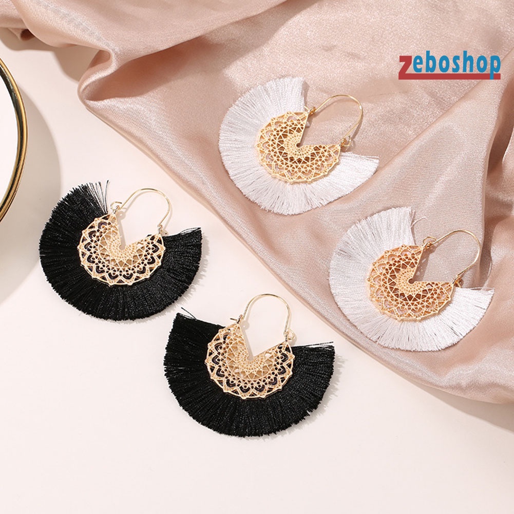 Bông Tai Dáng Dài Phối Tua Rua Hình Hoa Phong Cách Bohemian Thời Trang