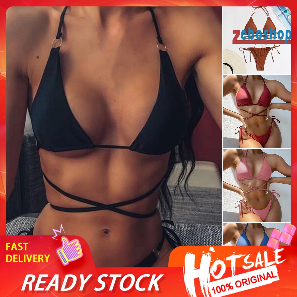 Bộ Bikini 2 Mảnh Hở Lưng Dây Chéo Gợi Cảm Cho Nữ