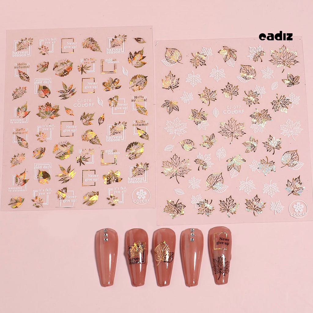 Set 2 Tờ Nhãn Dán Móng Tay Tự Dính Không Phai Màu Không Dính Hình Lá Phong / Bướm / Lá Phong Dành Cho Salon