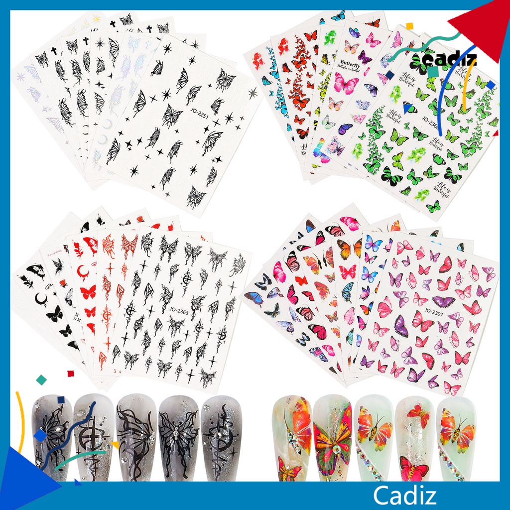 1 Bộ Miếng Dán Trang Trí Móng Tay Hình Bướm Nhiều Màu Sắc Bền Bỉ Tháo Rời Được