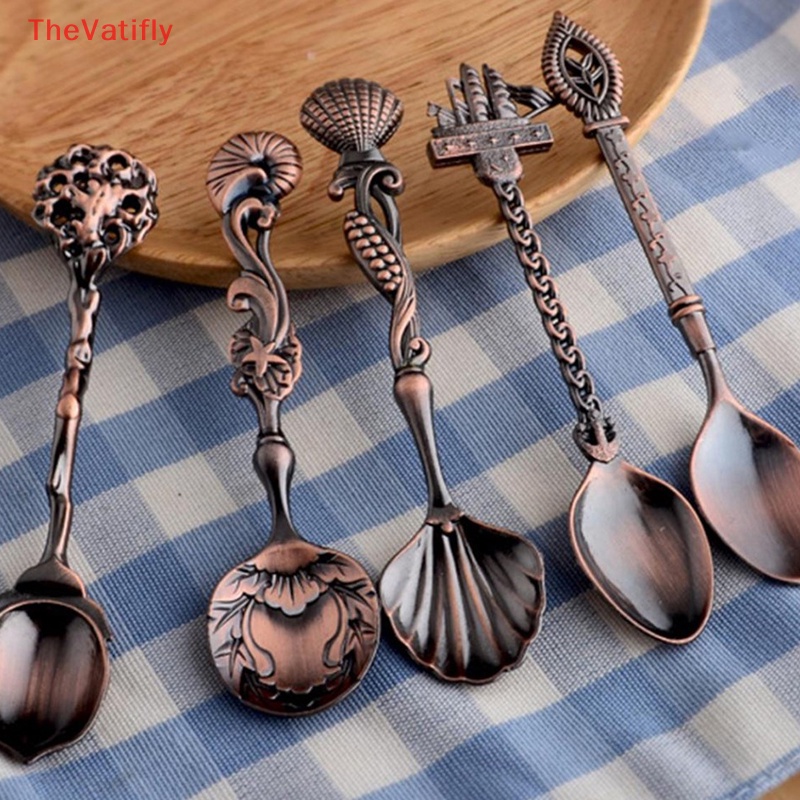 Bộ 5 Muỗng Cà Phê Bằng Hợp Kim Họa Tiết Duyên Dáng Phong Cách Hoàng Gia