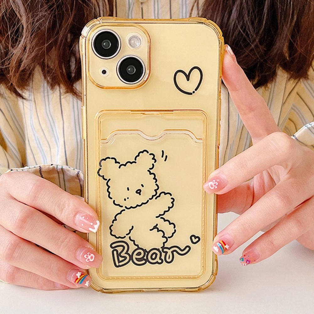 Ốp Điện Thoại TPU Mềm Chống Sốc Gắn Kèm Ngăn Đựng Thẻ Hình Gấu Dễ Thương Cho Iphone 11 14 13 12 Pro Max Xs Xr 7 8 Plus