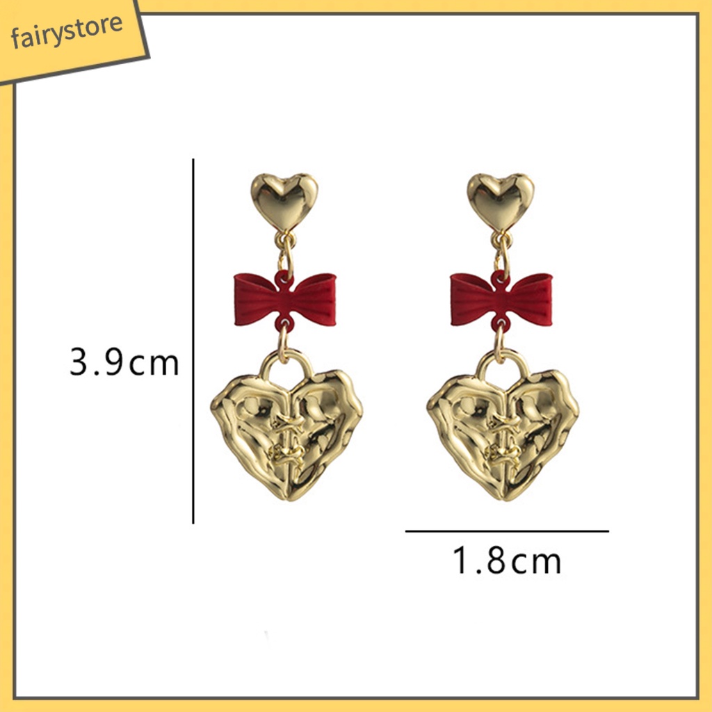 1 Đôi Bông Tai Hình Trái Tim / Nơ Dập Nổi Phong Cách Hàn Quốc Cổ Điển