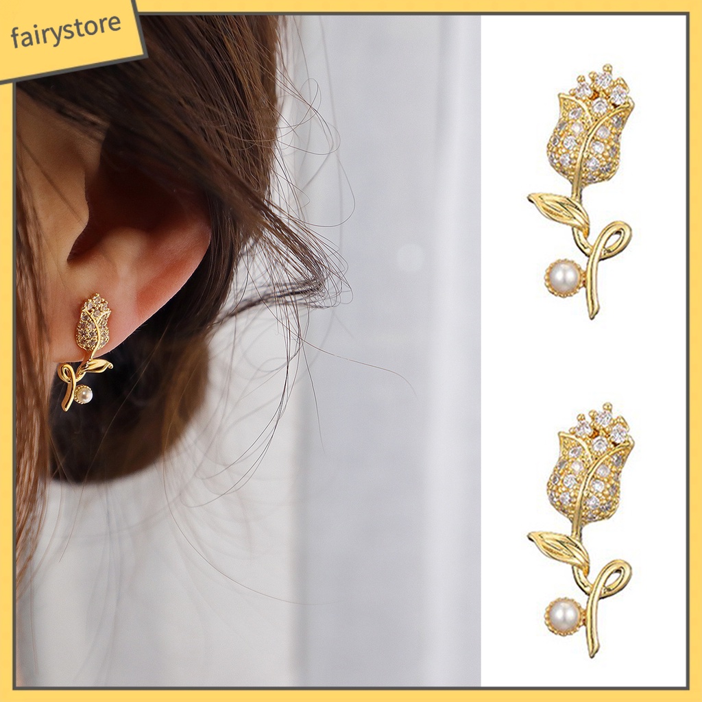 1 Đôi Bông Tai Hình Hoa Đính Ngọc Trai Nhân Tạo Thời Trang Phong Cách Hàn Quốc