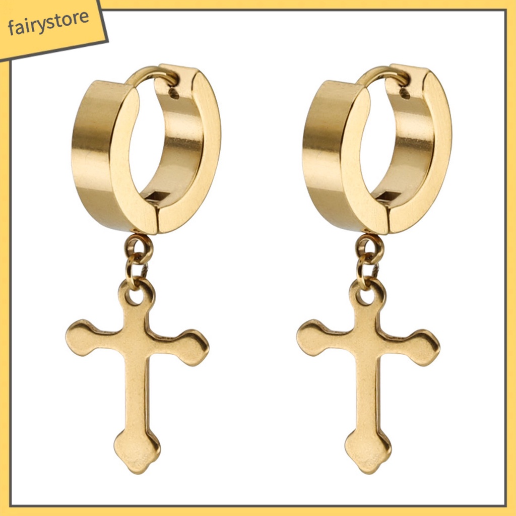 1 Đôi Bông Tai Hình Thánh Giá Bằng Thép Titan Dành Cho Nam Và Nữ
