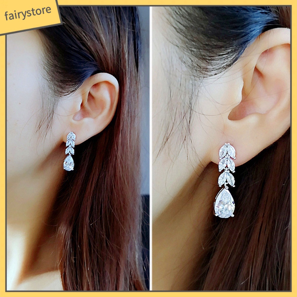 1 Đôi Bông Tai Hình Giọt Nước Đính Đá Lấp Lánh Dành Cho Nữ