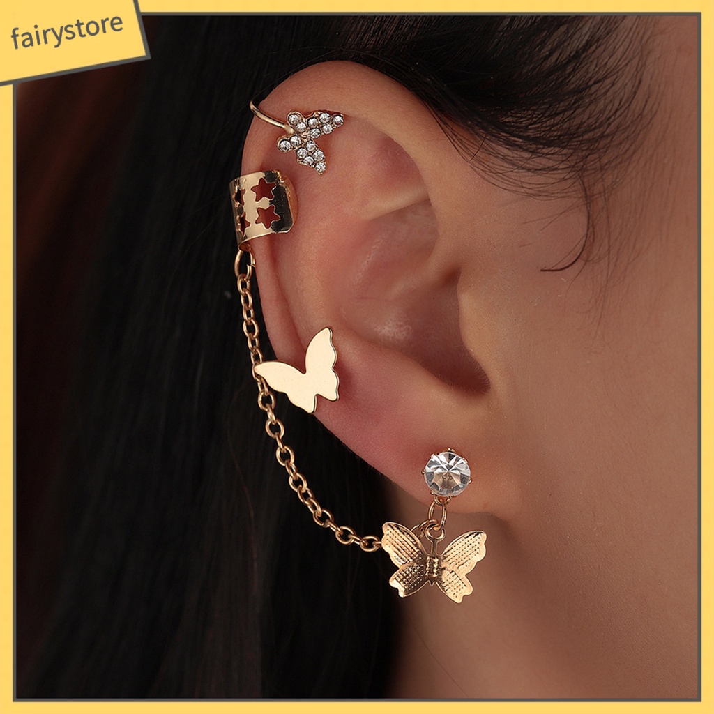 Bông Tai Dạng Xích Hình Bướm Đính Đá Trang Trí Dành Cho Nữ