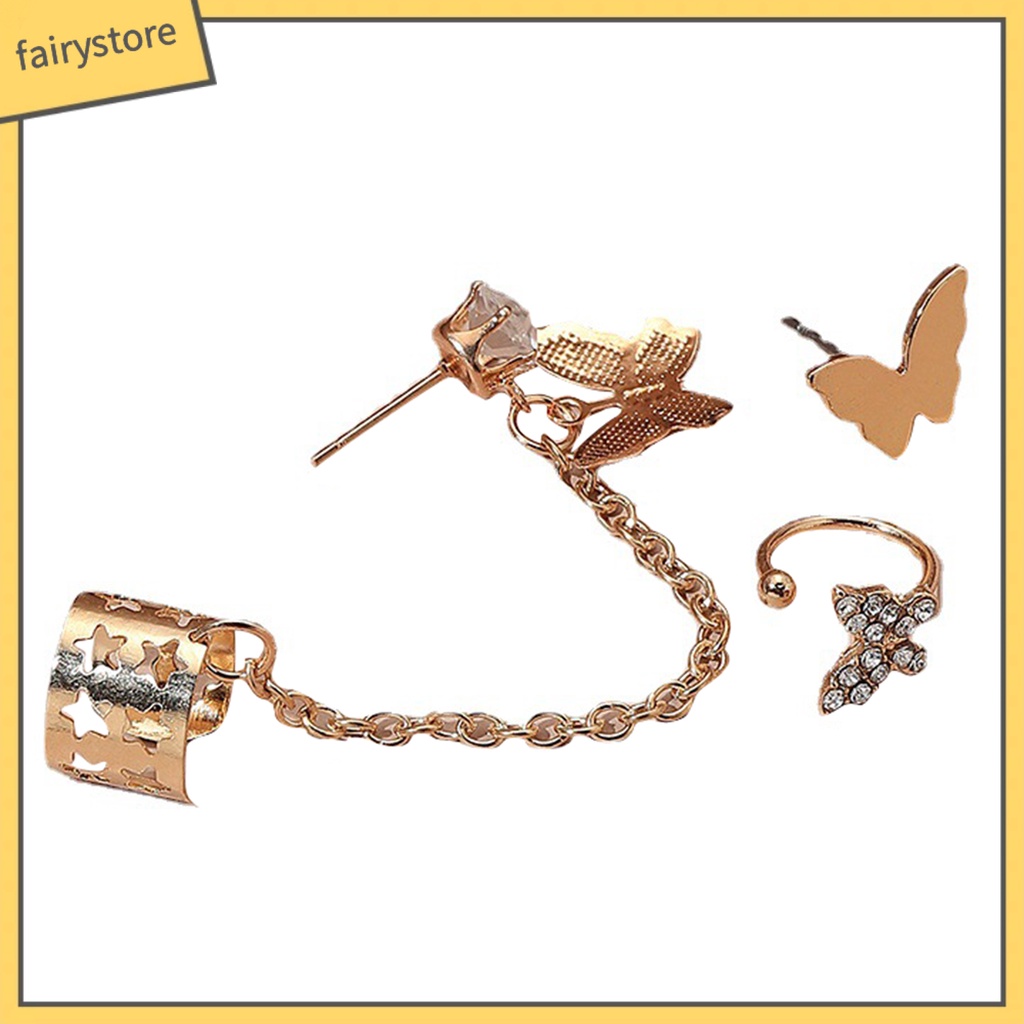 Bông Tai Dạng Xích Hình Bướm Đính Đá Trang Trí Dành Cho Nữ