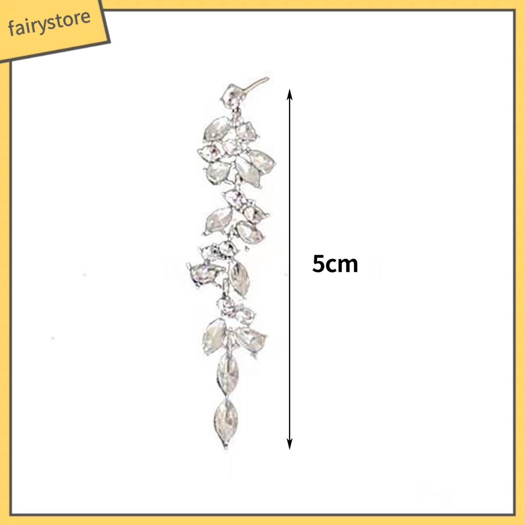 1 Đôi Bông Tai Dáng Dài Hình Chiếc Lá Đính Đá Phong Cách Hàn Quốc