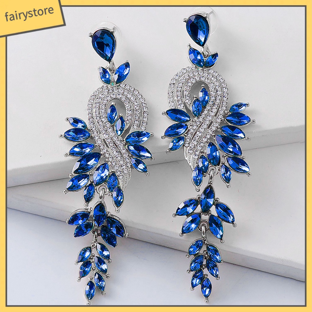 1 Đôi Bông Tai Hình Học Dáng Dài Đính Pha Lê Trang Nhã Dành Cho Cô Dâu