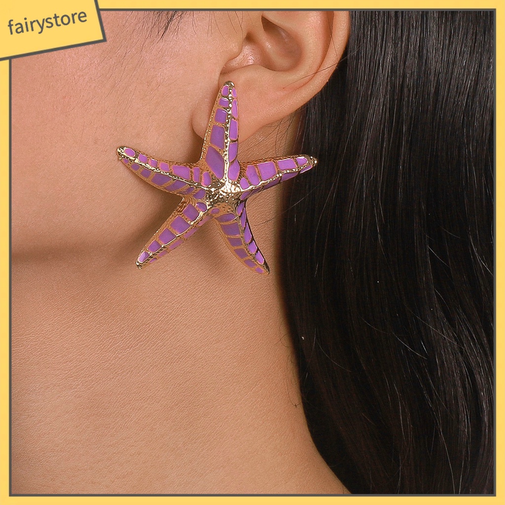 1 Đôi Bông Tai Hình Sao Biển 3D Màu Sắc Tương Phản Phong Cách Bohemia Dành Cho Nữ