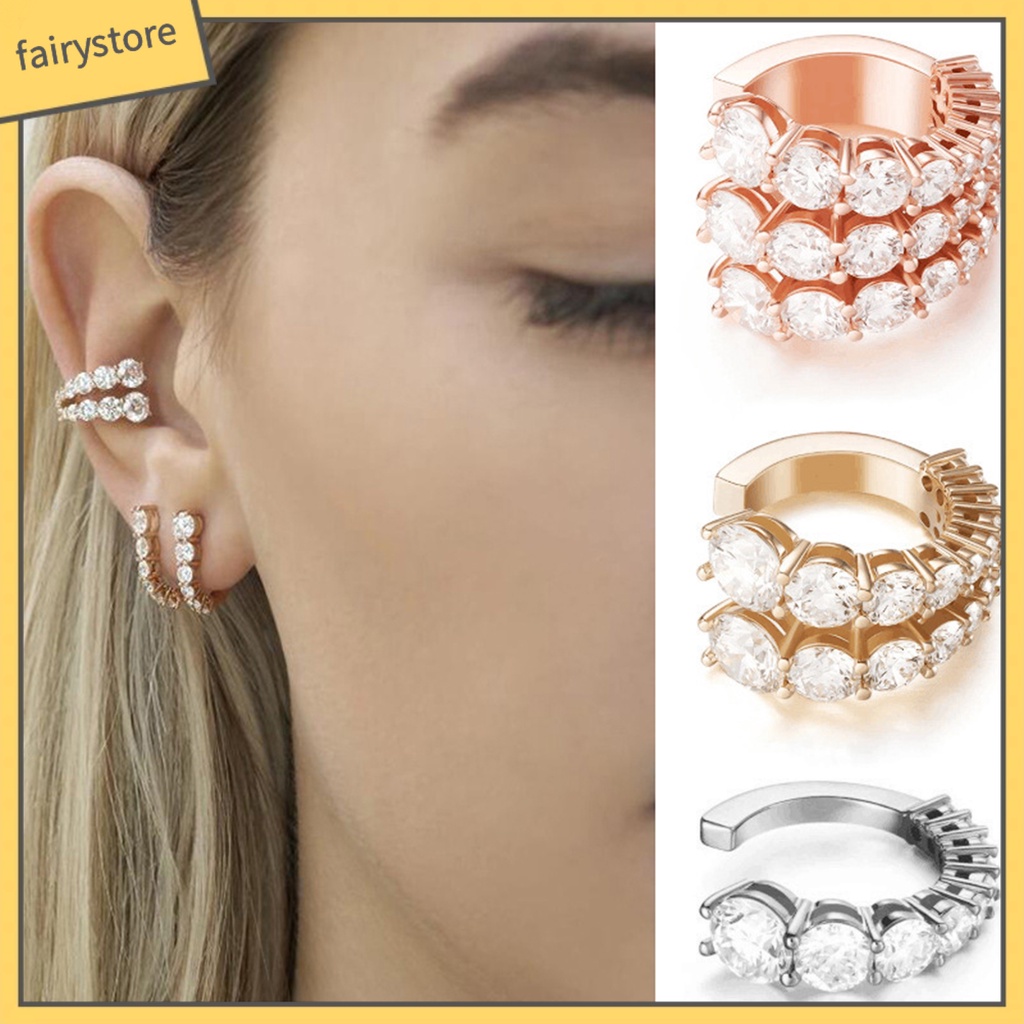 [FRO] 1 Khuyên Tai Dạng Kẹp Thiết Kế Kim Cương Giả Lấp Lánh Nhiều Lớp Dễ Phối Đồ Màu Sắc Sống Động Không Cần Khoan Lỗ Thích Hợp Làm Quà Tặng Trang Sức Nữ