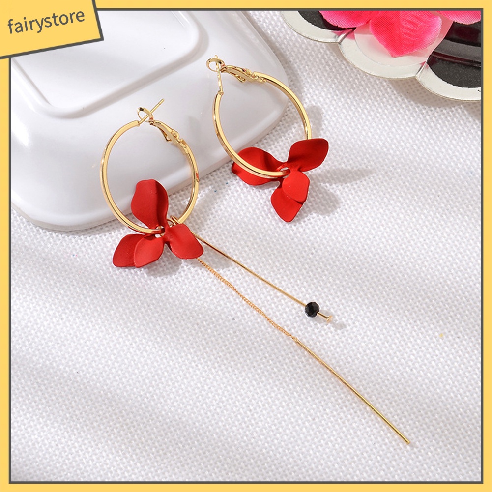 Bông Tai Hình Cánh Hoa Dáng Dài Không Đối Xứng Thời Trang Cho Nữ