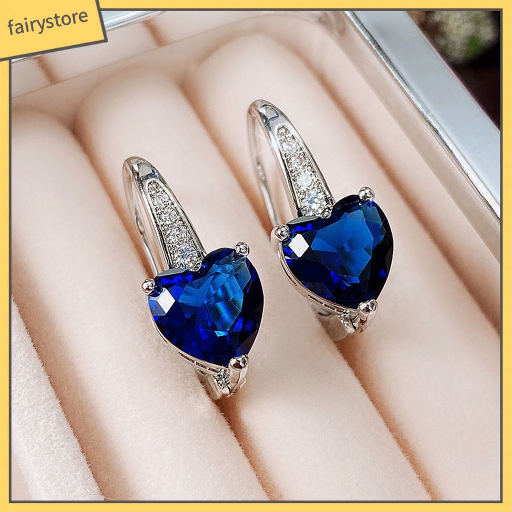 1 Đôi Bông Tai Hình Trái Tim Đính Đá Zircon Sang Trọng