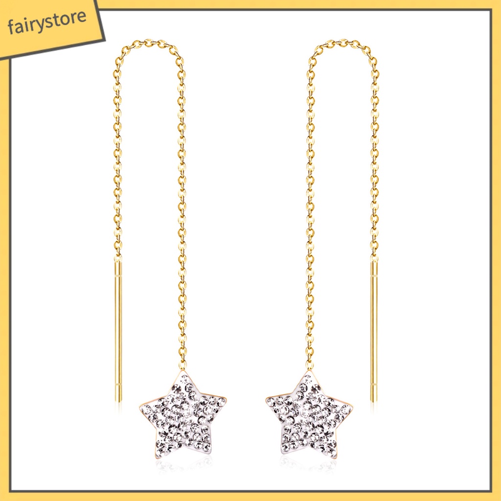 1 Đôi Khuyên Tai Dạng Hạt Tua Rua Thẳng Hình Ngôi Sao Năm Cánh Phong Cách Âu Mỹ Thời Trang Cao Cấp