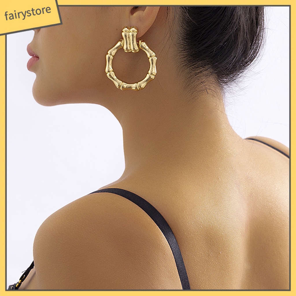 1 Đôi Bông Tai Hình Tròn Bằng Tre Mạ Điện Thiết Kế Tối Giản Thời Trang