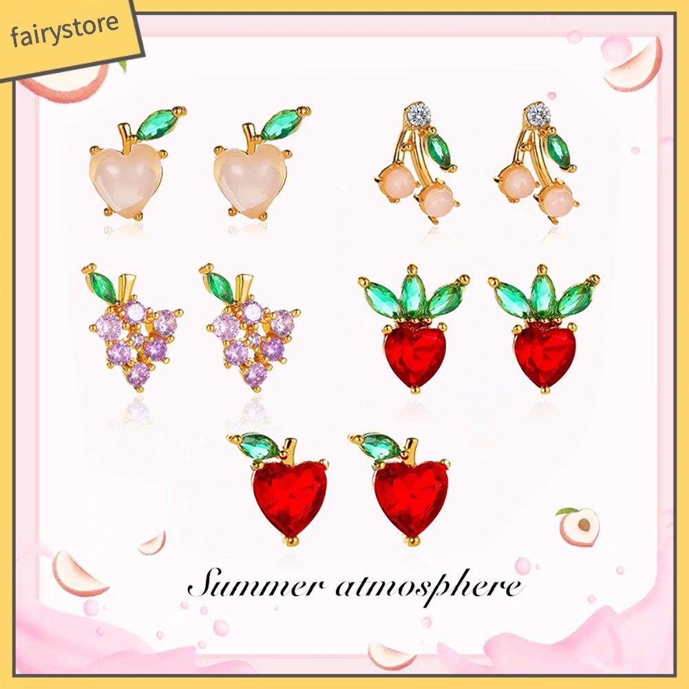 Bông Tai Hình Trái Cây Đính Đá Lấp Lánh Thời Trang Cho Nữ