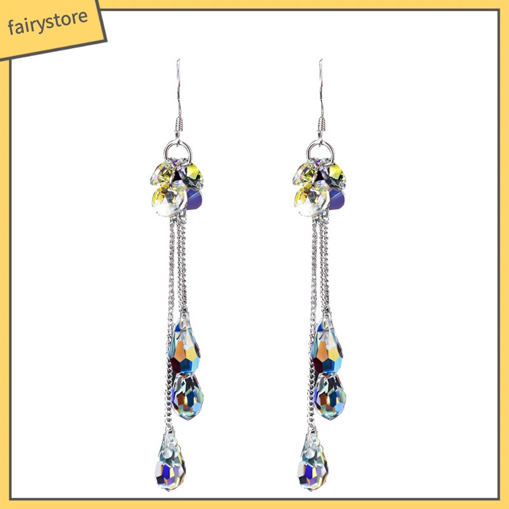 Bông Tai Dáng Dài Đính Đá Nhiều Màu Sắc Thời Trang Cho Nữ