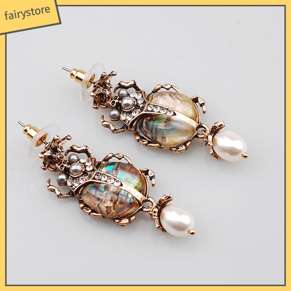 Khuyên Tai Đính Đá Ngọc Trai Nhân Tạo Hình Bọ Rùa Thời Trang Cho Nữ