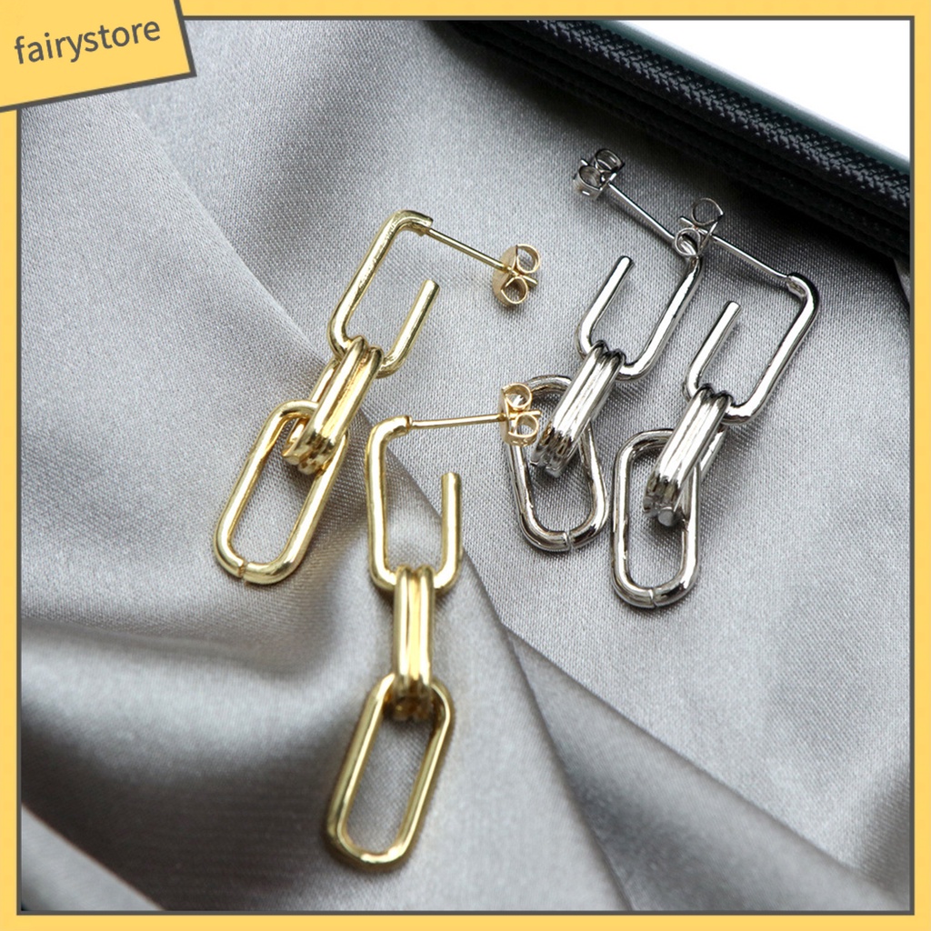 1 Đôi Bông Tai Hình Chữ Nhật Đính Đá Lấp Lánh Phong Cách Vintage