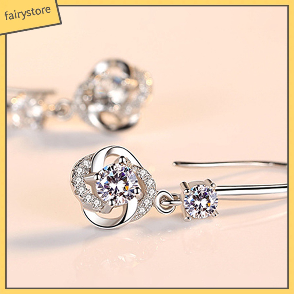 Bông Tai Hình Cỏ Bốn Lá Đính Đá Zircon Thời Trang Dành Cho Nữ