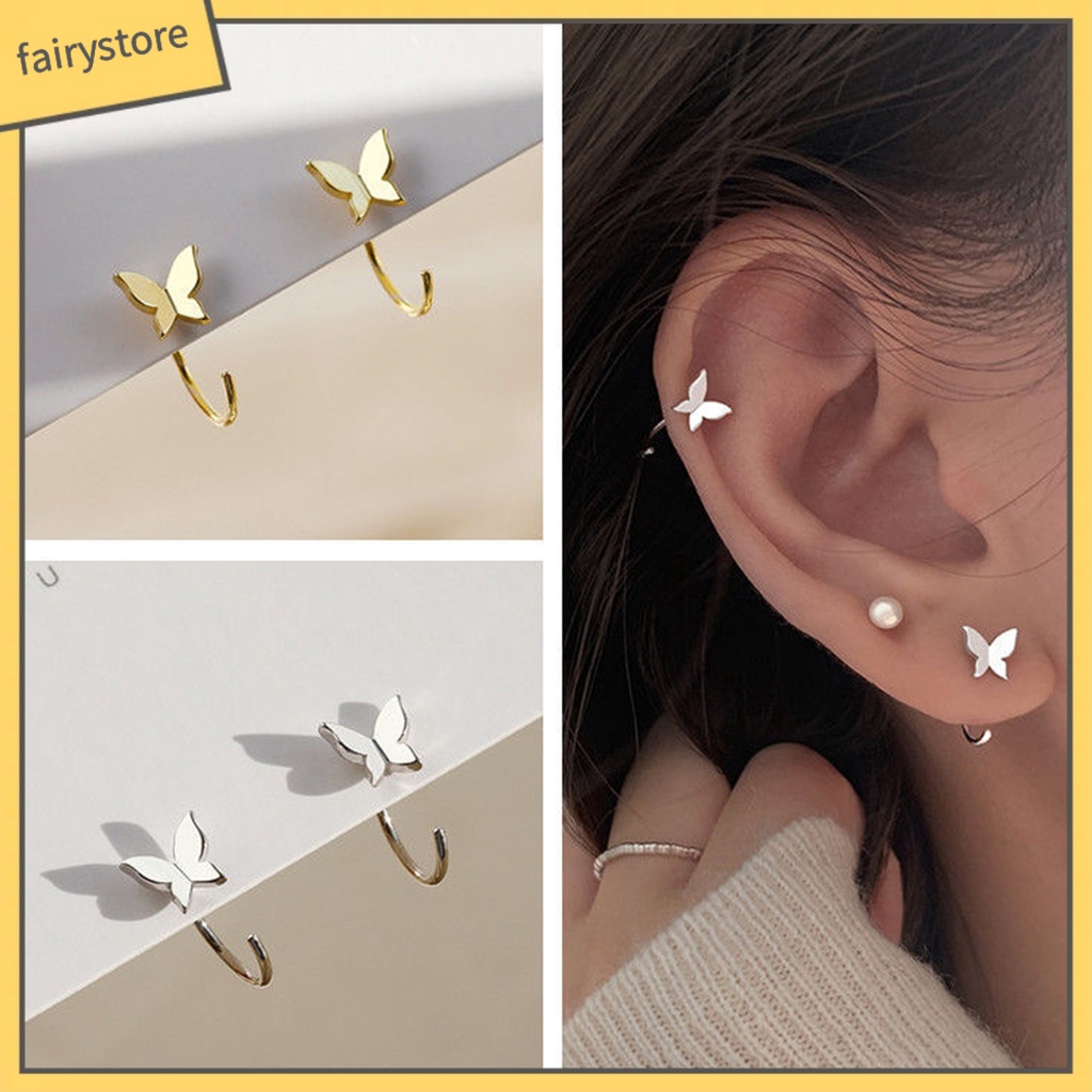 1 Đôi Bông Tai Xỏ Hình Hoa Bướm Sáng Lấp Lánh Dành Cho Nữ