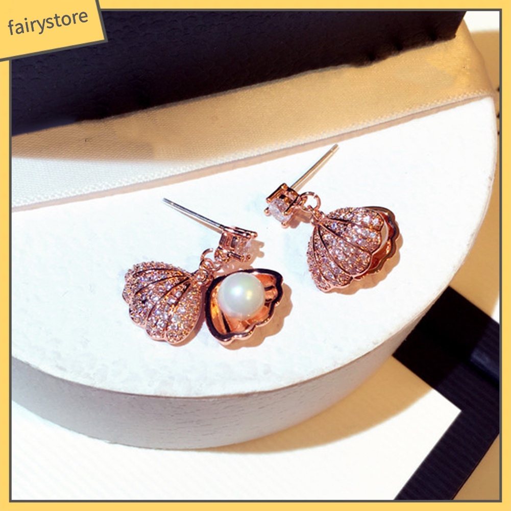 Bông Tai Hình Vỏ Sò Đính Ngọc Trai Nhân Tạo Thời Trang Dành Cho Nữ