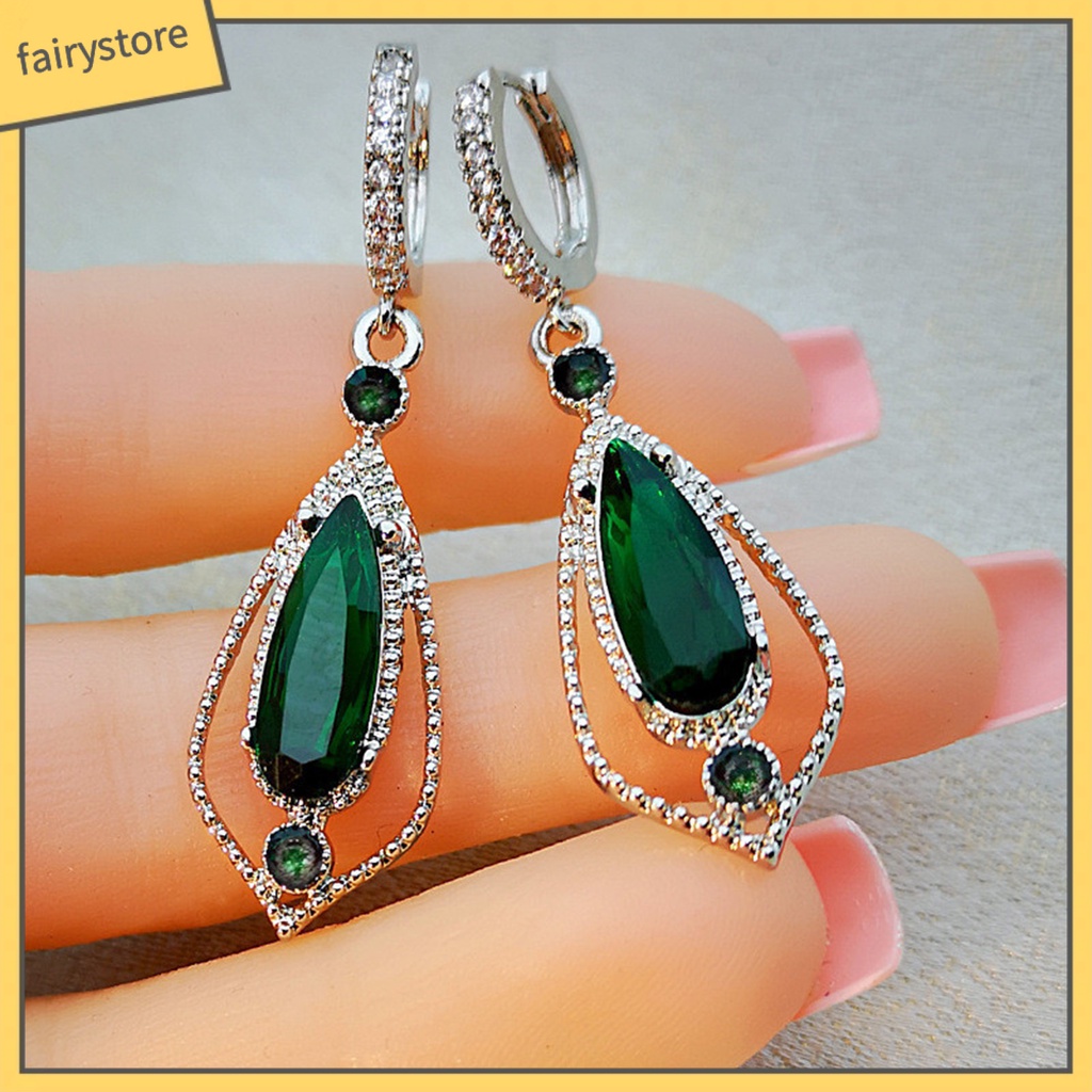 1 Đôi Bông Tai Hình Giọt Nước Đính Đá Zircon Thời Trang Dự Tiệc