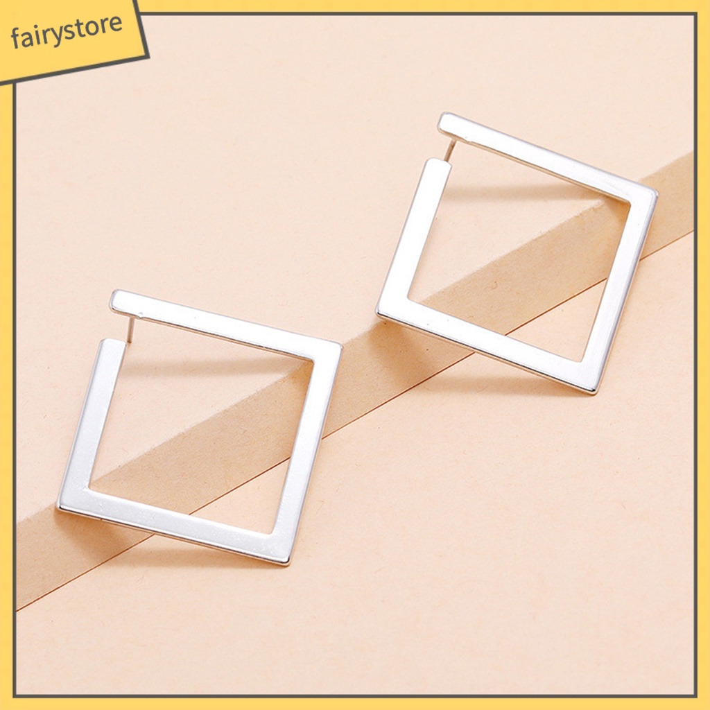 1 Đôi Bông Tai Hình Vuông Cỡ Lớn Thiết Kế Tối Giản Thời Trang Cho Nữ