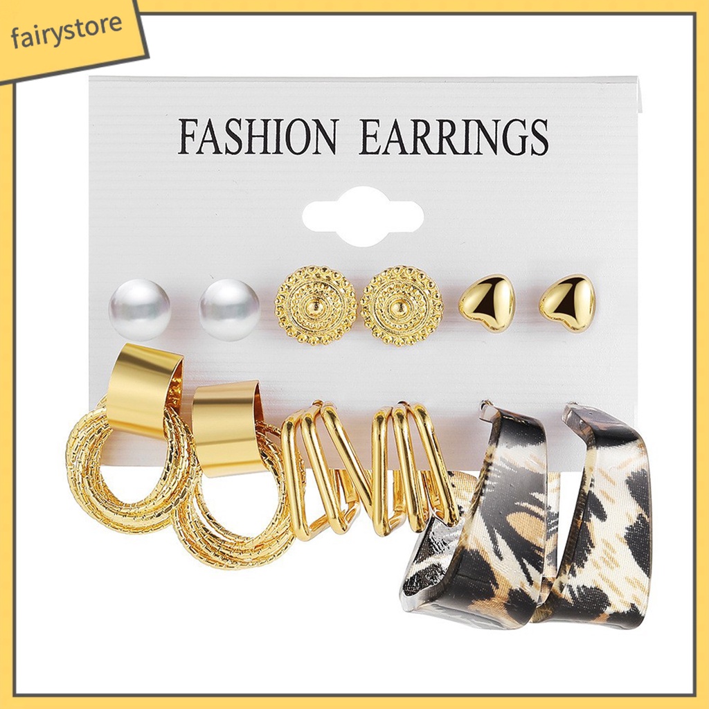 Set 6 Đôi Bông Tai Dạng Vòng Thời Trang Dành Cho Nữ