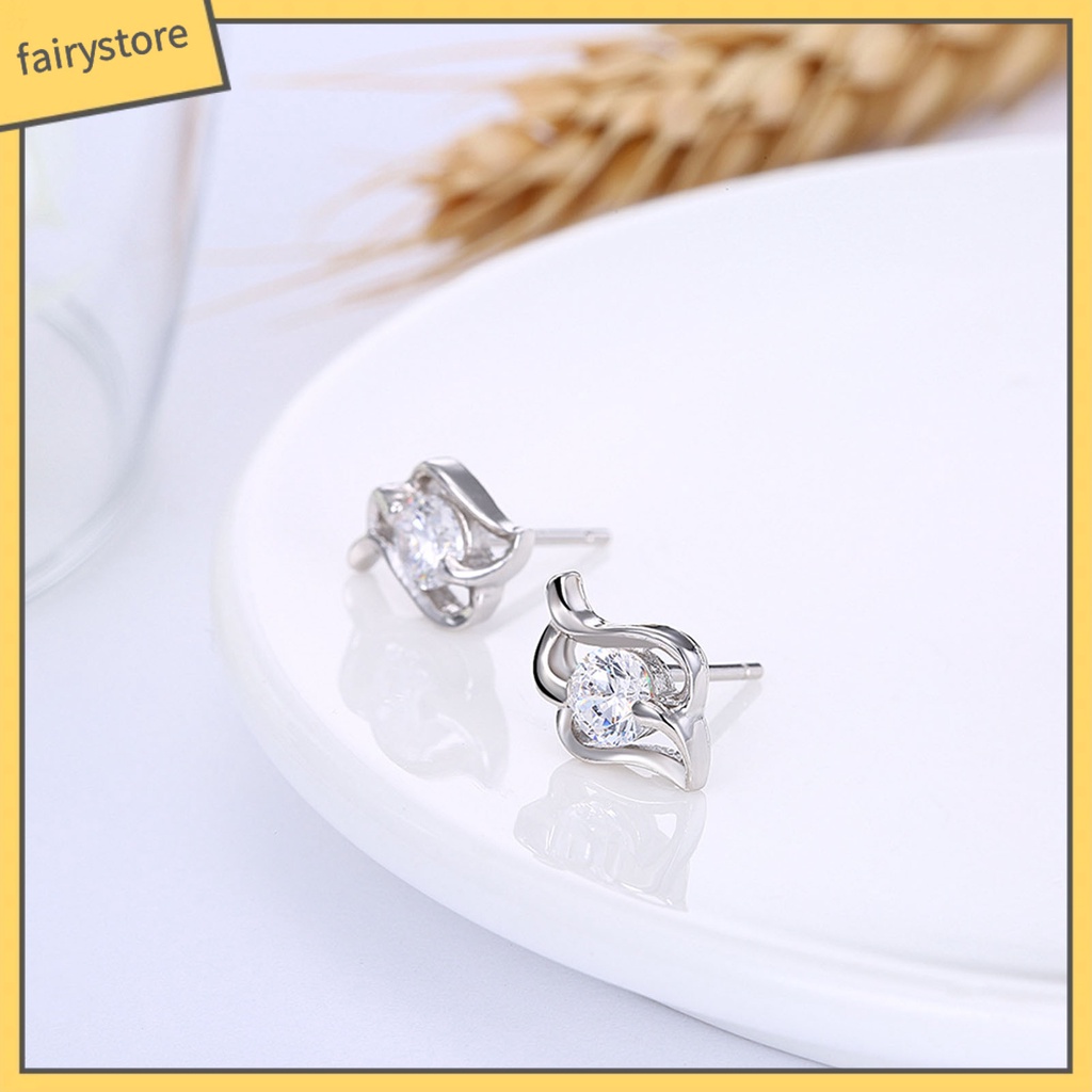 1 Đôi Bông Tai Bạc 925 Hình Ngọn Lửa Đính Đá Zircon
