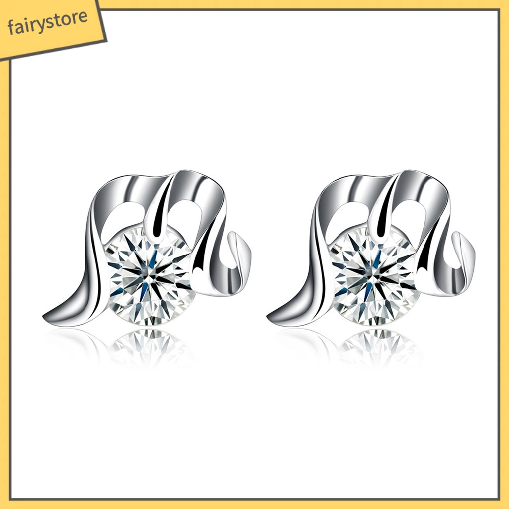 1 Đôi Bông Tai Mạ Bạc 925 Hình Chữ M Đính Đá Zircon Đơn Giản