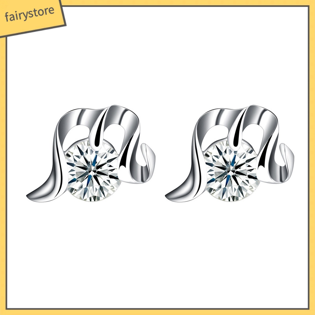 1 Đôi Bông Tai Mạ Bạc 925 Hình Chữ M Đính Đá Zircon Đơn Giản