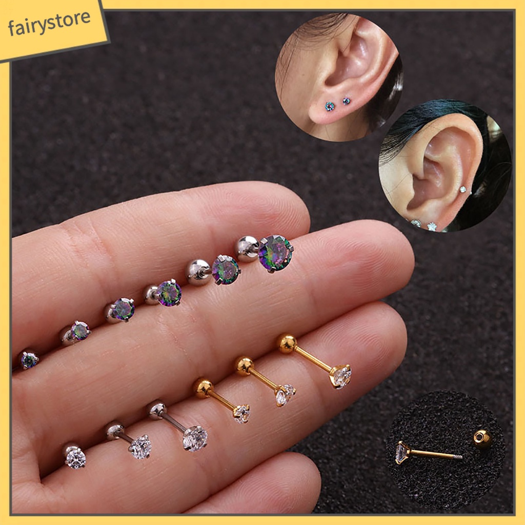 1 Bông Tai Xỏ Lỗ Đính Đá Zircon Nhiều Màu Sắc Lấp Lánh Dành Cho Nữ