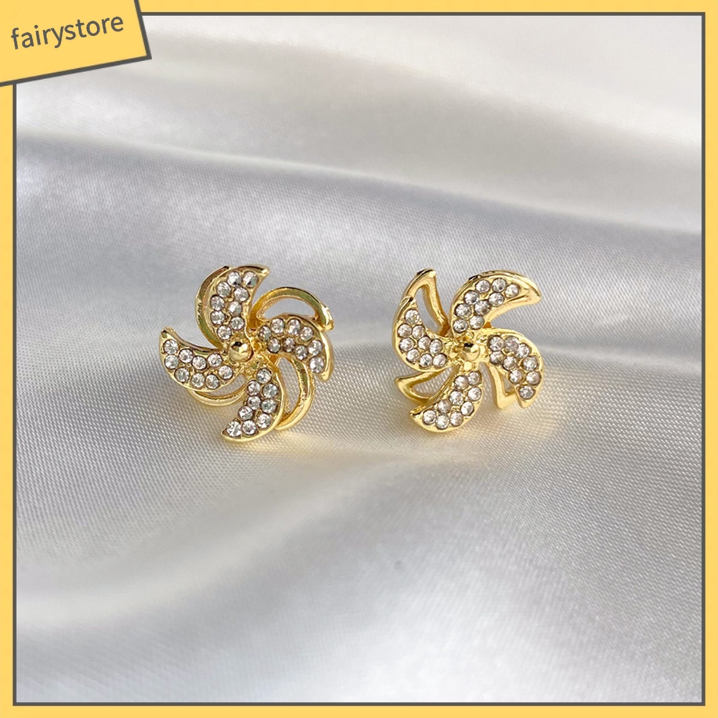 1 Đôi Bông Tai Hình Cối Xay Gió Đính Đá Zircon Sáng Tạo Dành Cho Nữ