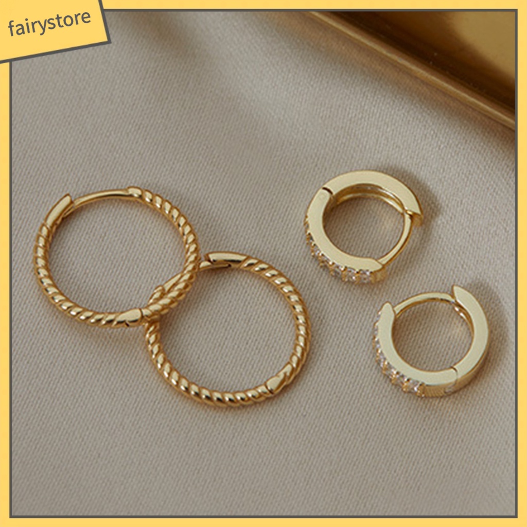 1 Đôi Bông Tai Tròn Đính Đá Zircon Dành Cho Cuộc Sống Hàng Ngày