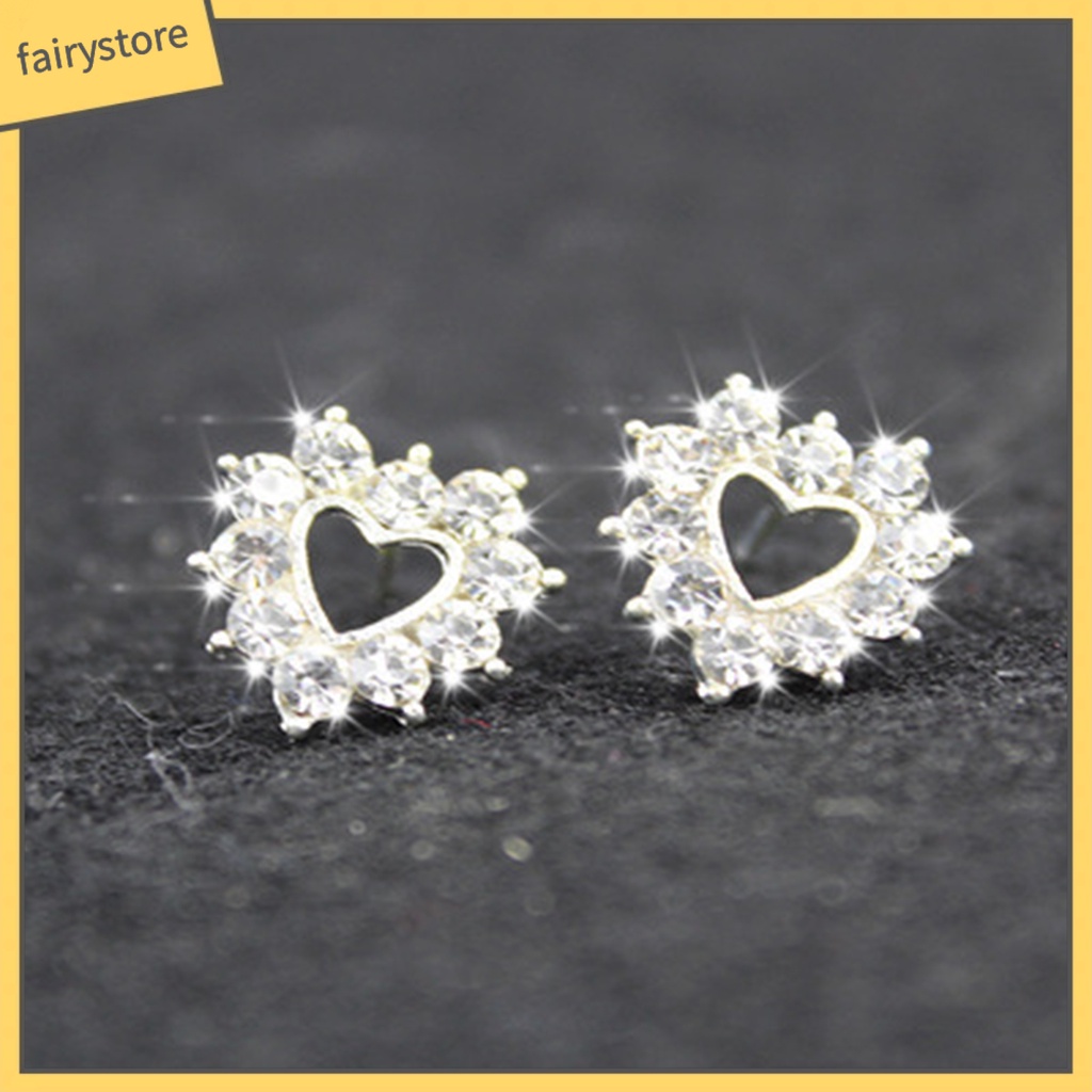 1 Đôi Bông Tai Hình Trái Tim / Nơ Đính Đá Zircon / Ngọc Trai Nhân Tạo Phong Cách Hàn Quốc