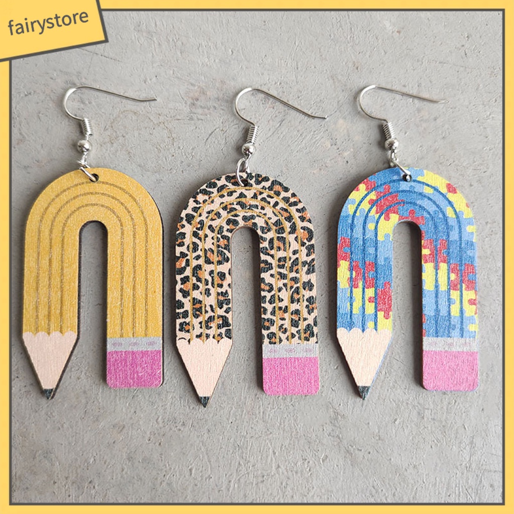 1 Đôi Bông Tai Hình Cây Bút Chì Họa Tiết Da Báo Thời Trang Dành Cho Nữ