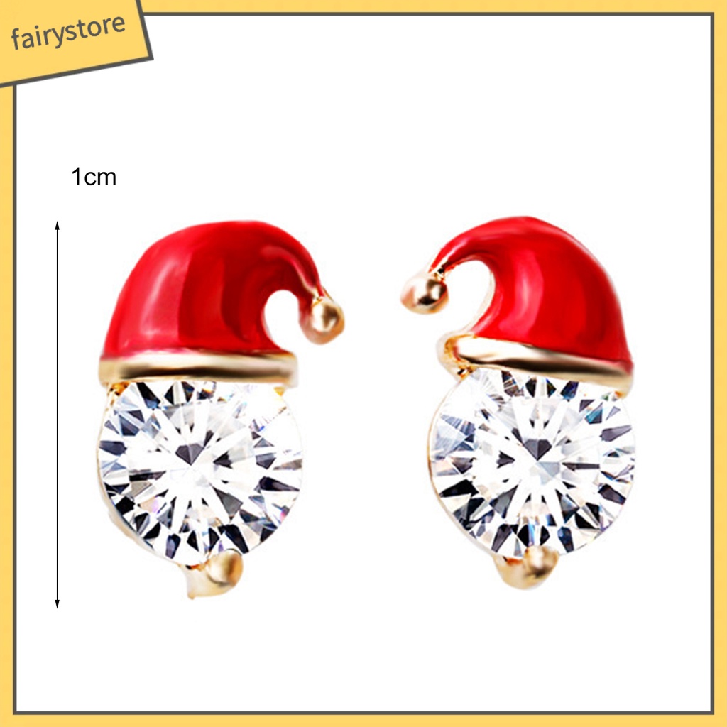 1 Đôi Bông Tai Hình Nón Giáng Sinh Đính Đá Thời Trang Dành Cho Nữ